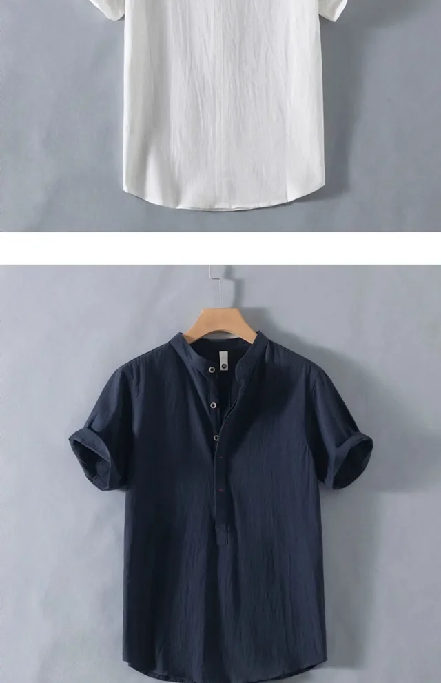 Men's Cotton-Linen Summer Short Sleeve Shirt Detail