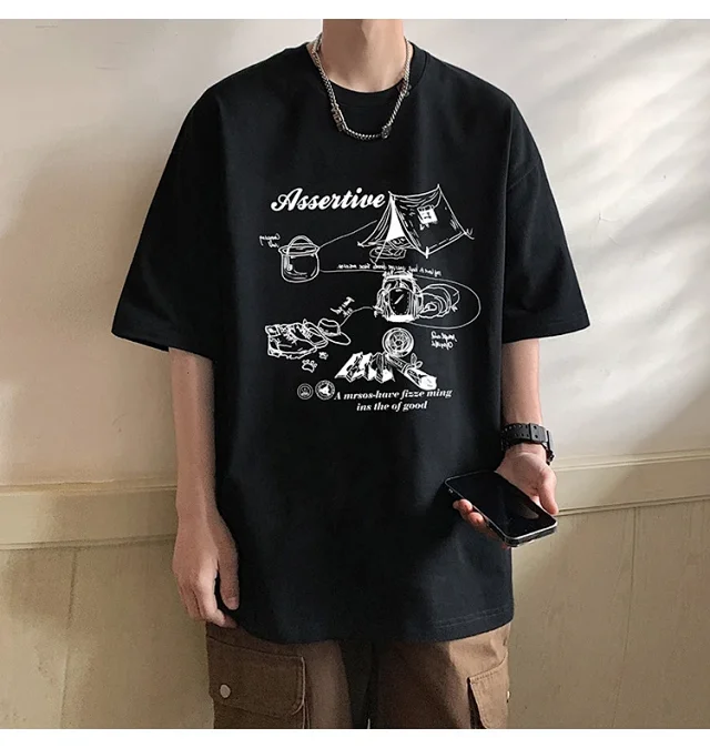 Men's HK Style Oversized Cartoon T-shirt Detail