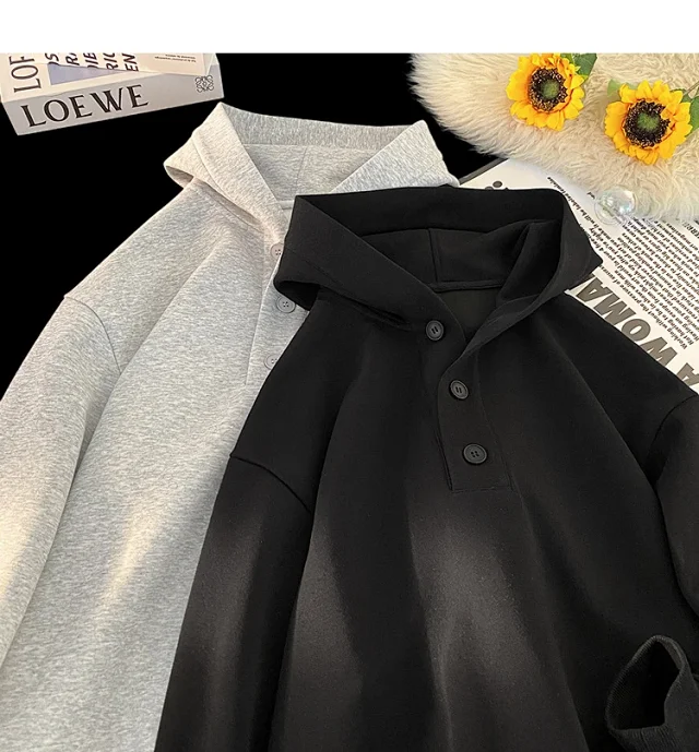 Unisex American Hip-Hop Button Hoodie Detail