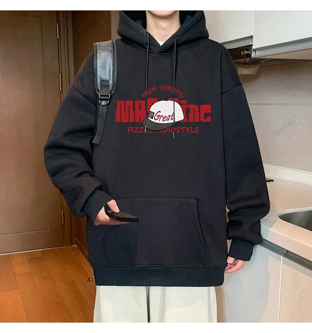 HK Style Men's Oversized Cotton Hoodie Detail