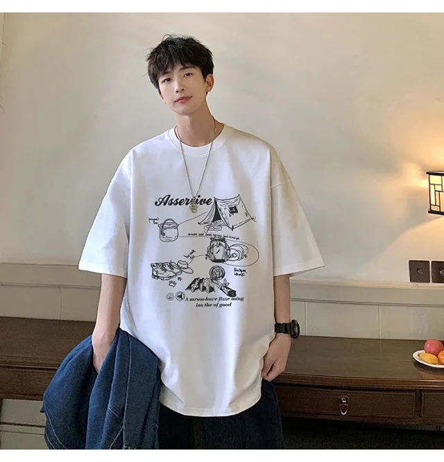 Men's HK Style Oversized Cartoon T-shirt Detail
