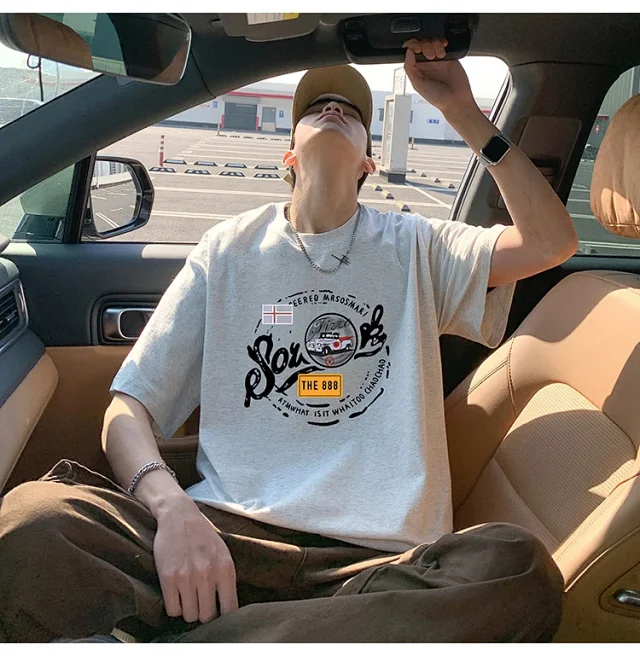 Men's Summer Cotton T-Shirt Loose Fit Detail