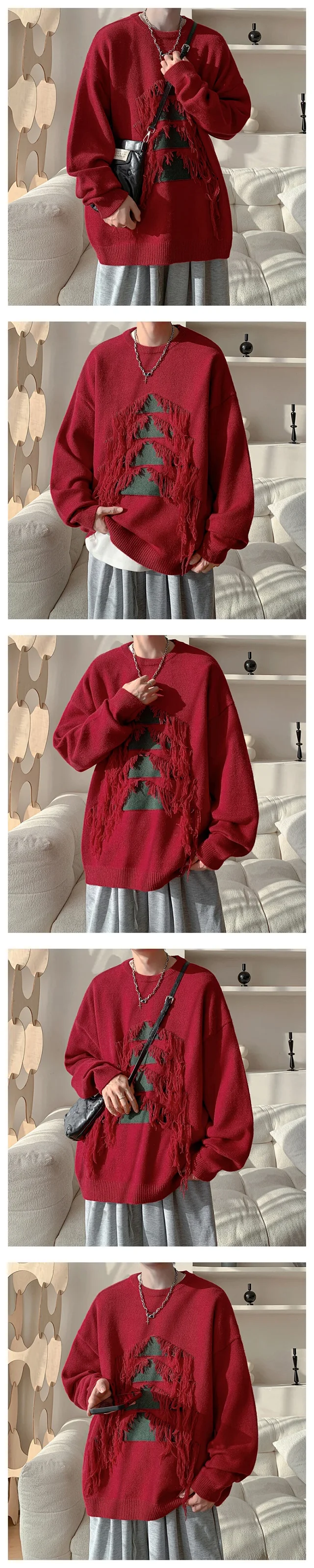 Unisex Casual Couple Christmas Tassel Sweater Detail