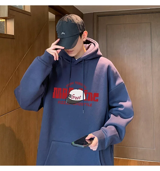 HK Style Men's Oversized Cotton Hoodie Detail
