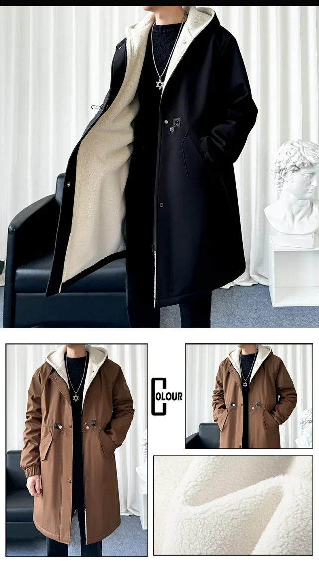 AW24 Men's Japanese Fleece-Lined Hooded Trench Detail