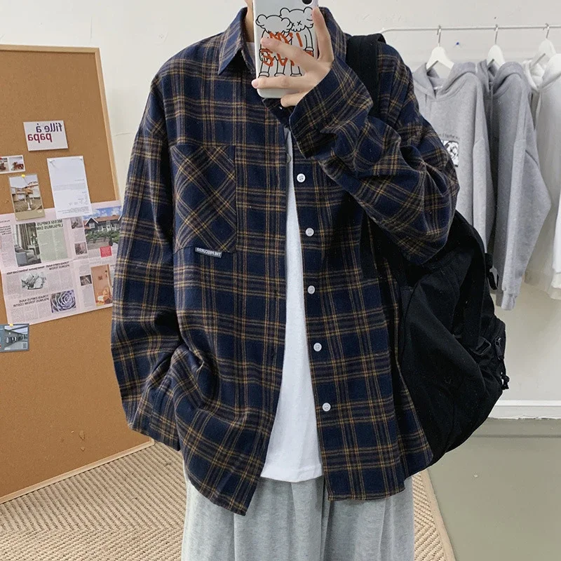 Men's Casual Retro Brushed Plaid Overshirt