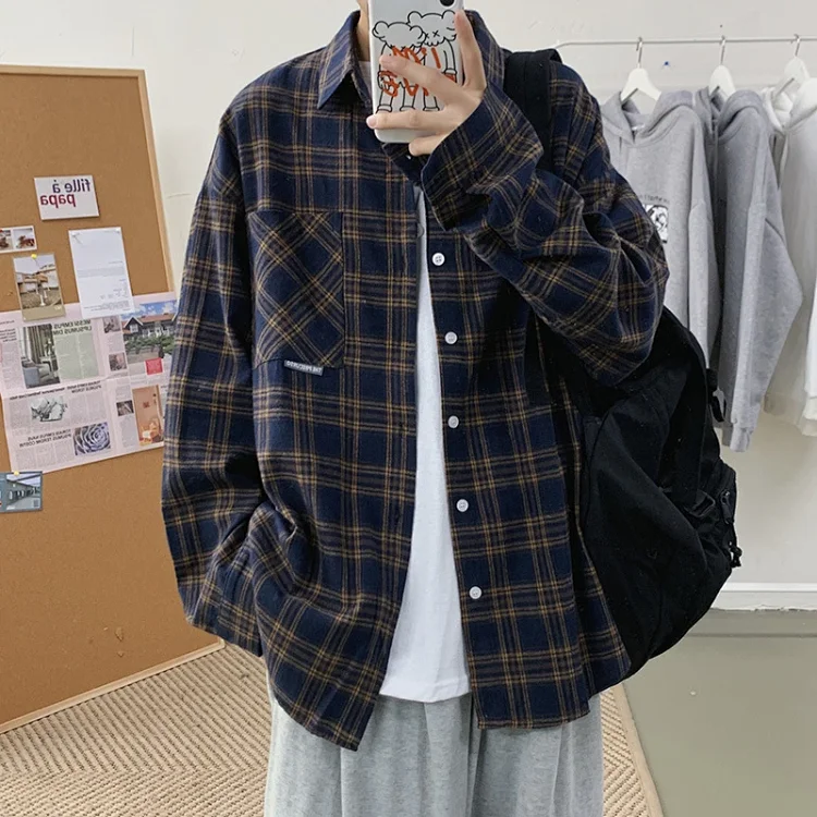 Men's Casual Retro Brushed Plaid Overshirt