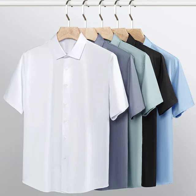 Men's White Silk Short-Sleeve Shirt Detail