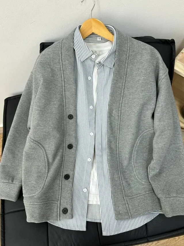 Spring 2025 Japanese Casual Waffle Cardigan Detail