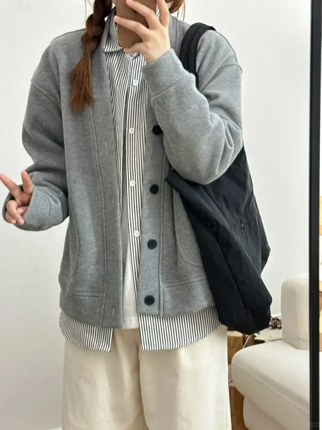 Spring 2025 Japanese Casual Waffle Cardigan Detail
