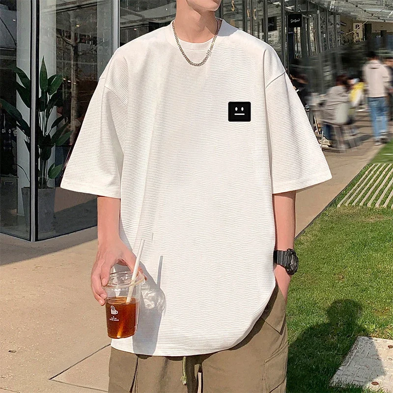 Smile Embroidered Men's Summer Waffle Tee