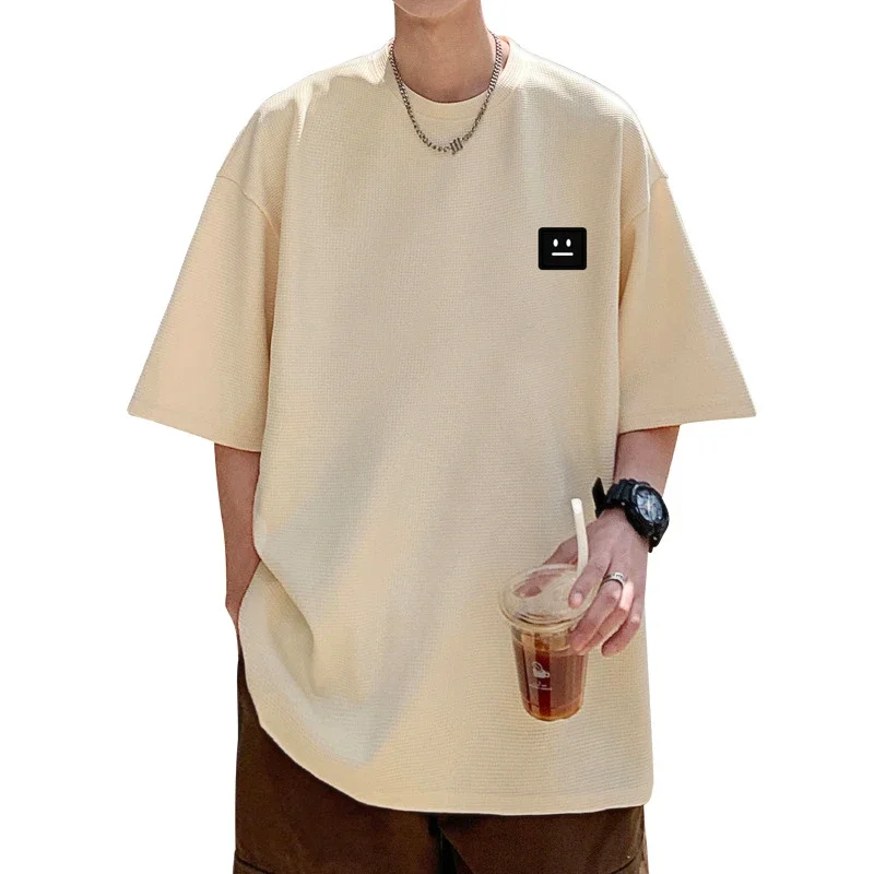Smile Embroidered Men's Summer Waffle Tee