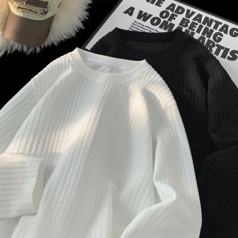 Oversize White Textured Long Sleeve Tee