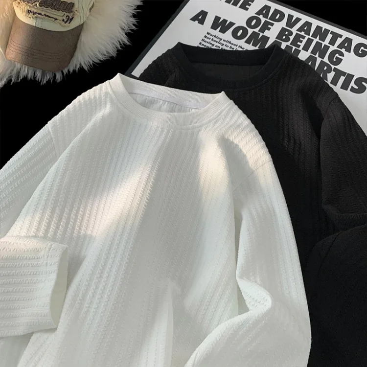 Oversize White Textured Long Sleeve Tee
