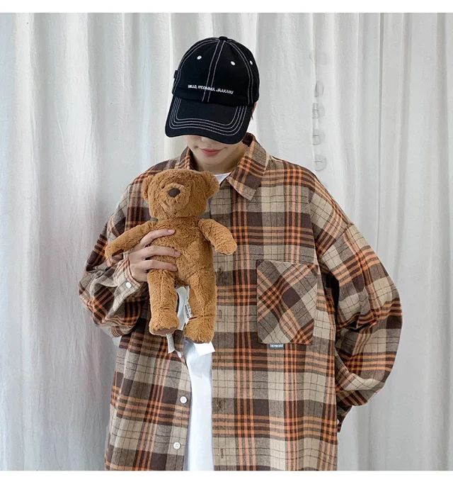 Men's Casual Retro Brushed Plaid Overshirt Detail