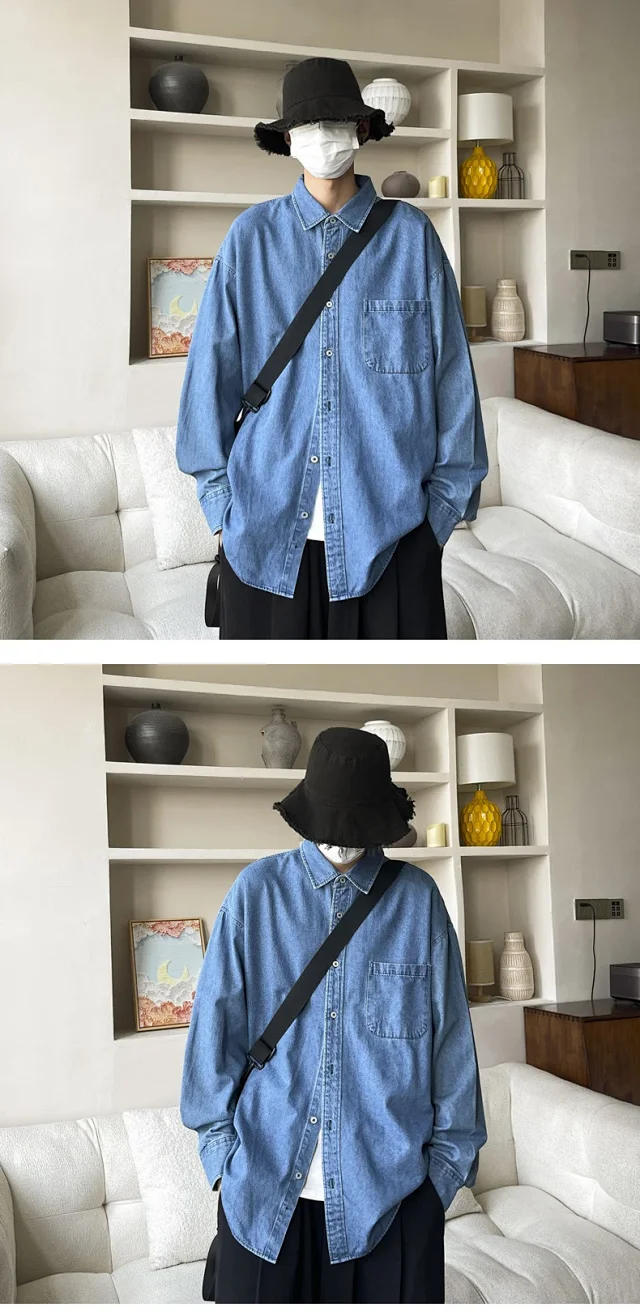 Men's Vintage HK Style Denim Cardigan Detail