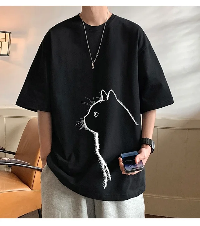 Men's Couple Cat Print Tee Detail