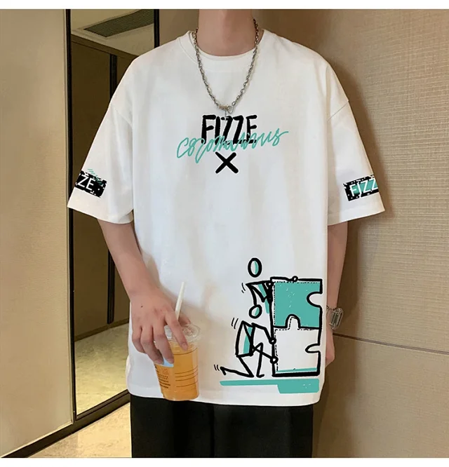 Ins Men's Loose Cotton Summer Tee Detail