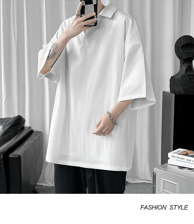 Men's Oversized Solid Polo T-Shirt Detail