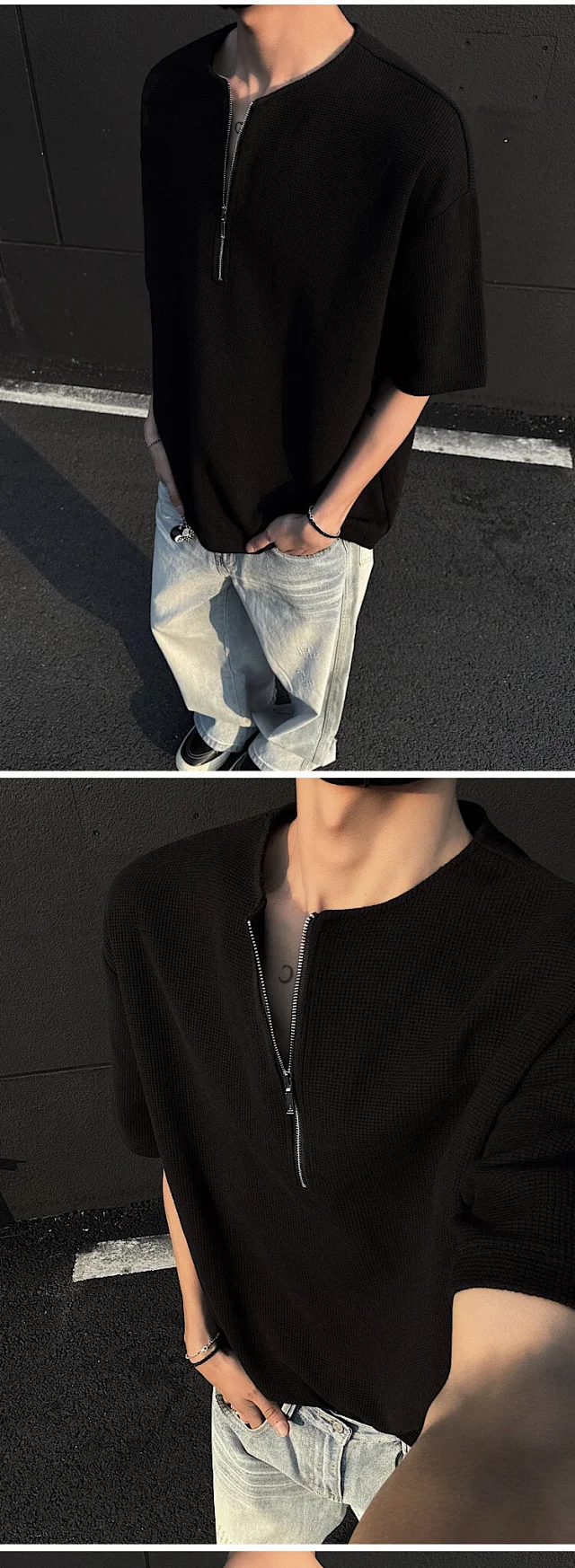 Men's Waffle Half-Zip Henley Tee Detail