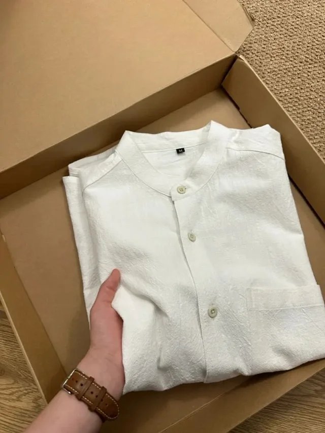 Men's Bamboo-Cotton Short Sleeve Mandarin Shirt Detail