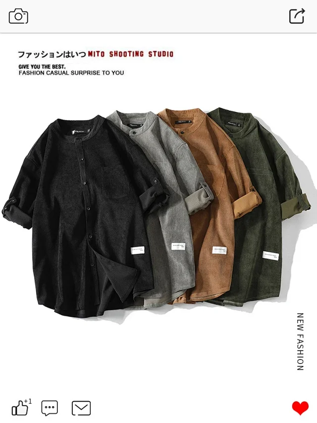 Men's Mid-Sleeve Vintage Korean Corduroy Shirt Detail
