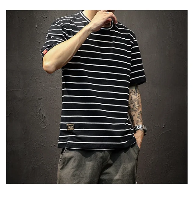 Men's Plus Size Summer Striped T-Shirt Detail