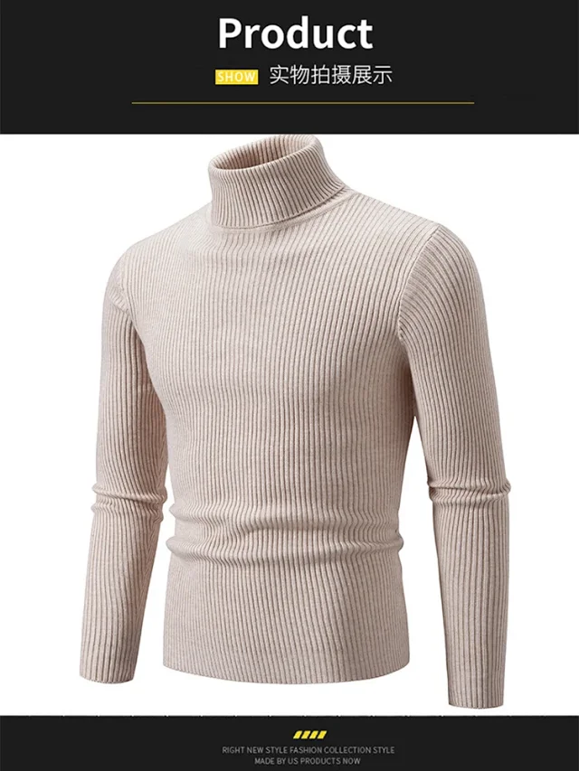 Men's Slim Fit Retro Solid Turtleneck Detail