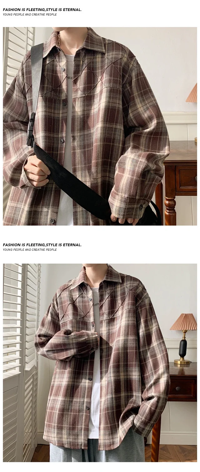 2025 Men's Plus-Size Retro Plaid Shirt Detail
