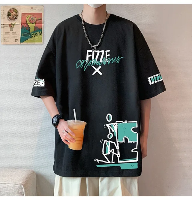 Ins Men's Loose Cotton Summer Tee Detail