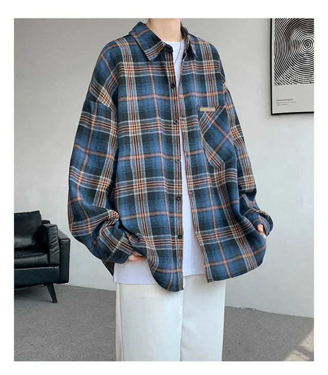 Men's Japanese Brushed Plaid Warm Shirt Jacket Detail