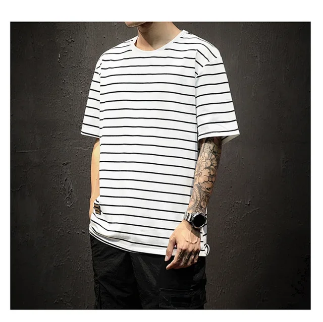 Men's Plus Size Summer Striped T-Shirt Detail