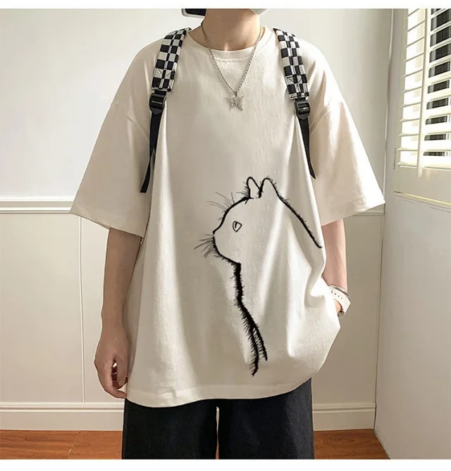 Men's Couple Cat Print Tee Detail