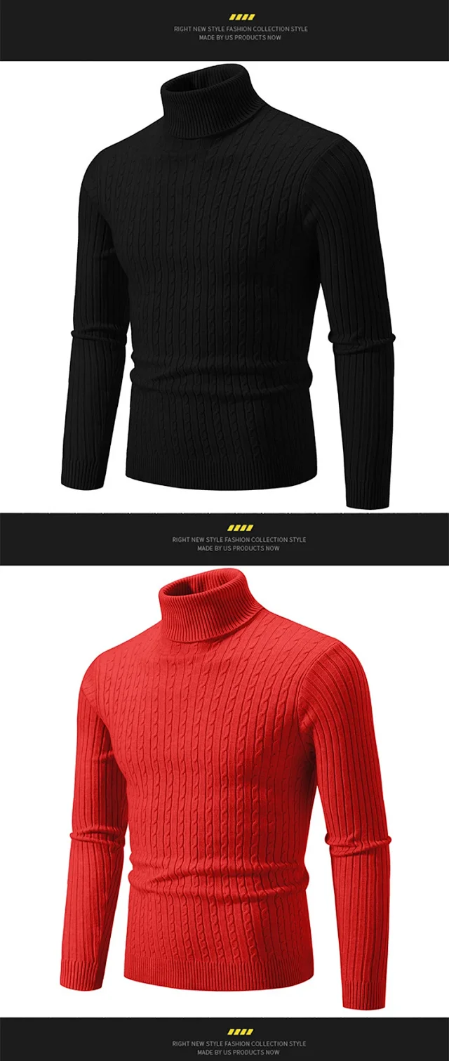 Men's Retro Solid Turtleneck Slim Sweater Detail