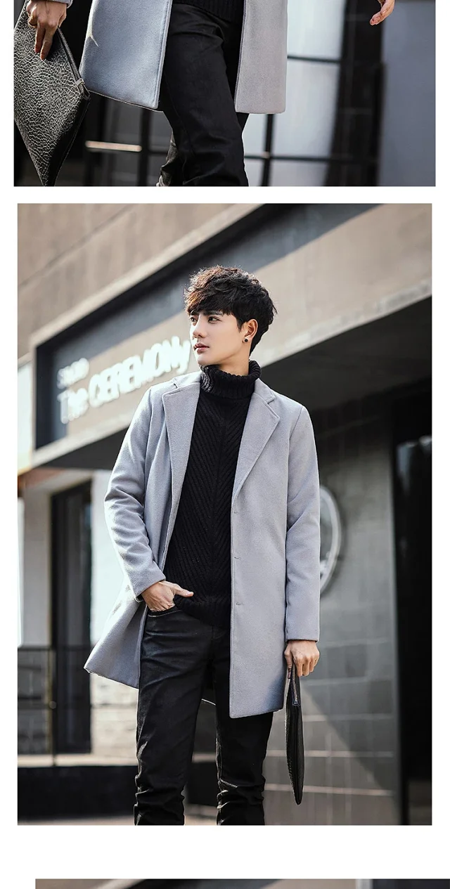 AW21 Korean Men's Slim Classic Wool Coat Detail