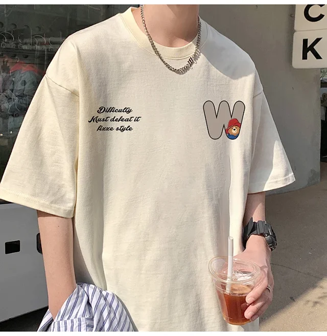 2025 Men's Bear Print Heavyweight Cotton T-shirt Detail