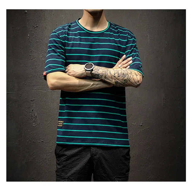 Men's Plus Size Summer Striped T-Shirt Detail
