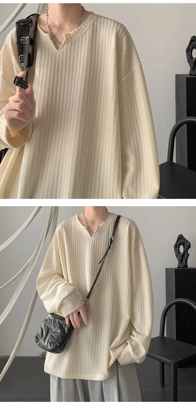Men's High-Street V-Neck Heavyweight Sweatshirt White Detail