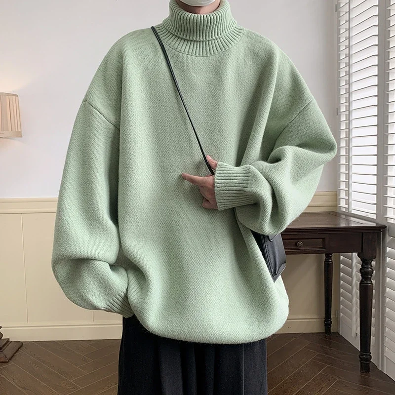 Men's Grey High-Neck Relaxed Sweater