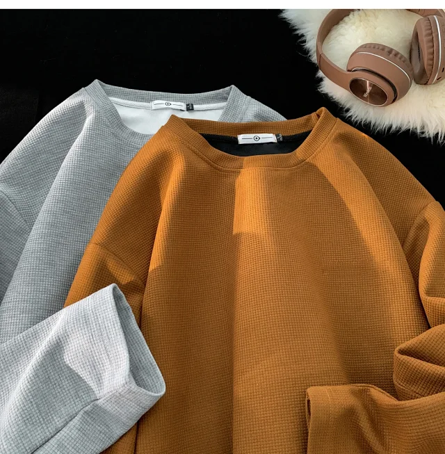 Oversized Men's Japanese Waffle Knit Sweatshirt Detail