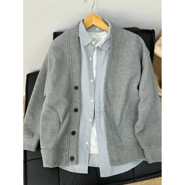 Spring 2025 Japanese Casual Waffle Cardigan