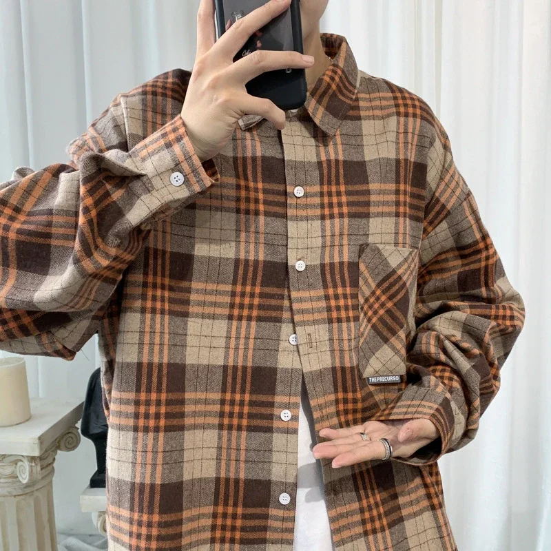 Men's Casual Retro Brushed Plaid Overshirt