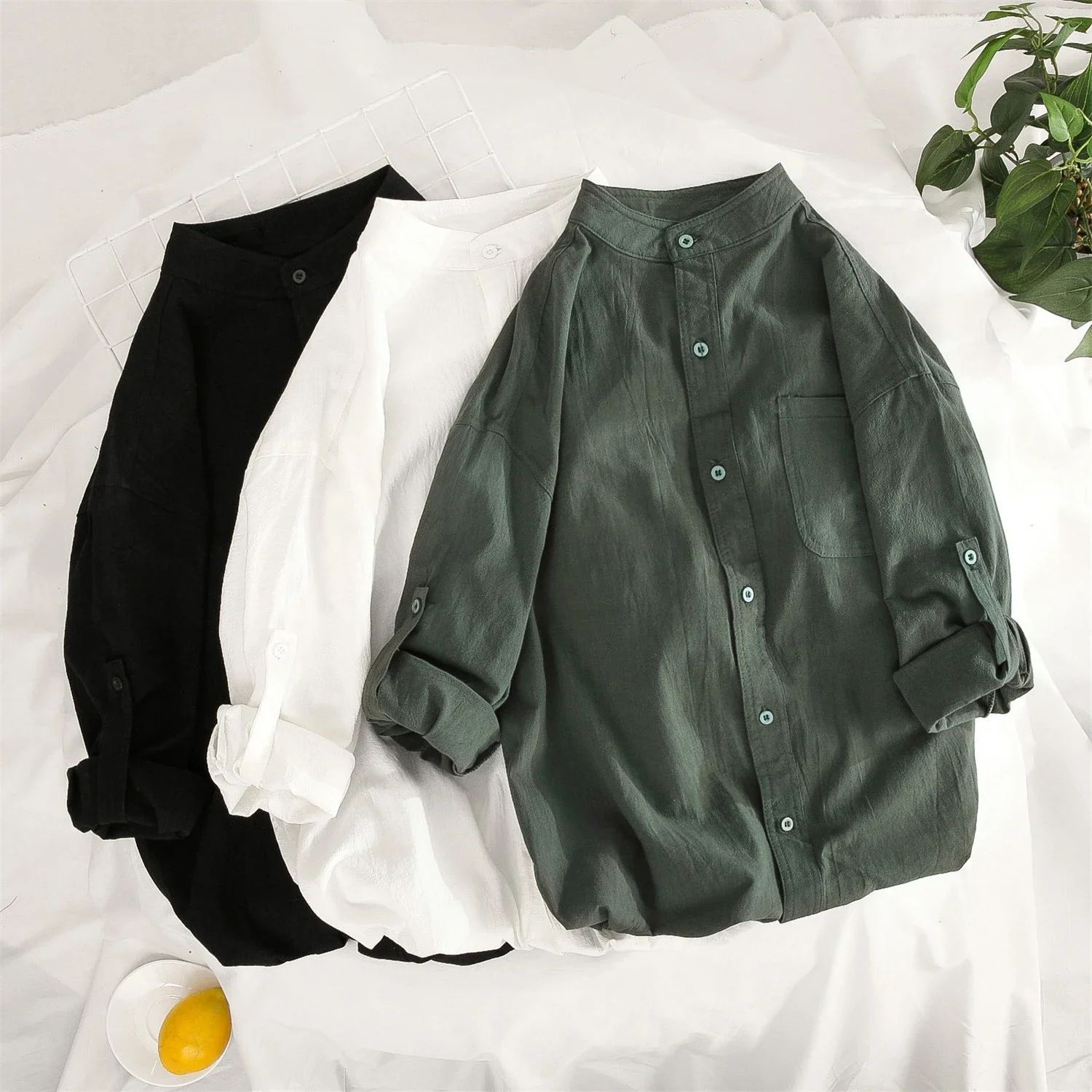 Men's Medium Sleeve Cotton Linen Shirt