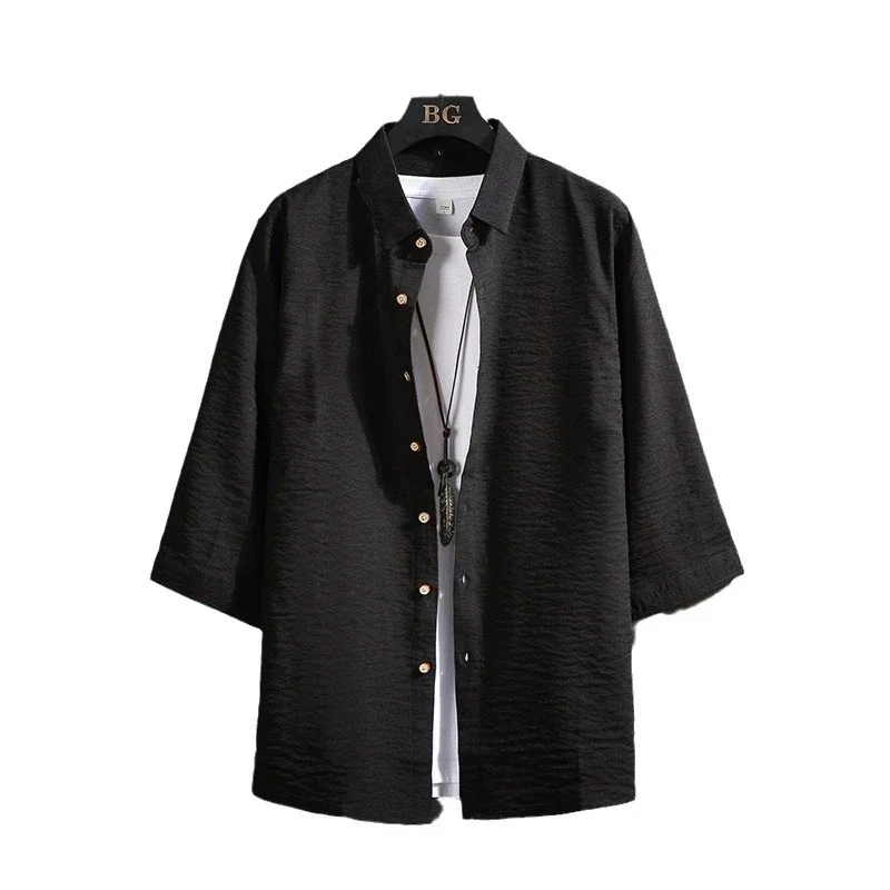 Men's Oversized Cotton Linen 3/4 Sleeve Shirt