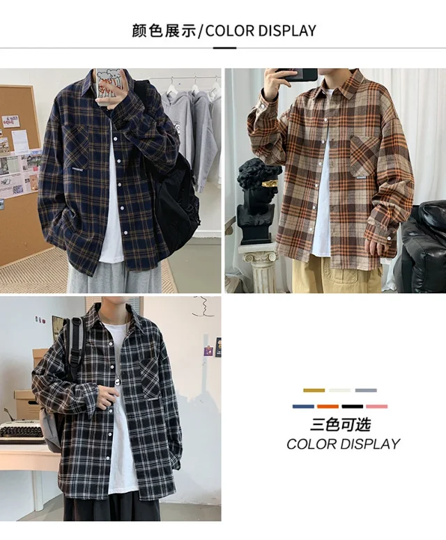 Men's Casual Retro Brushed Plaid Overshirt Detail
