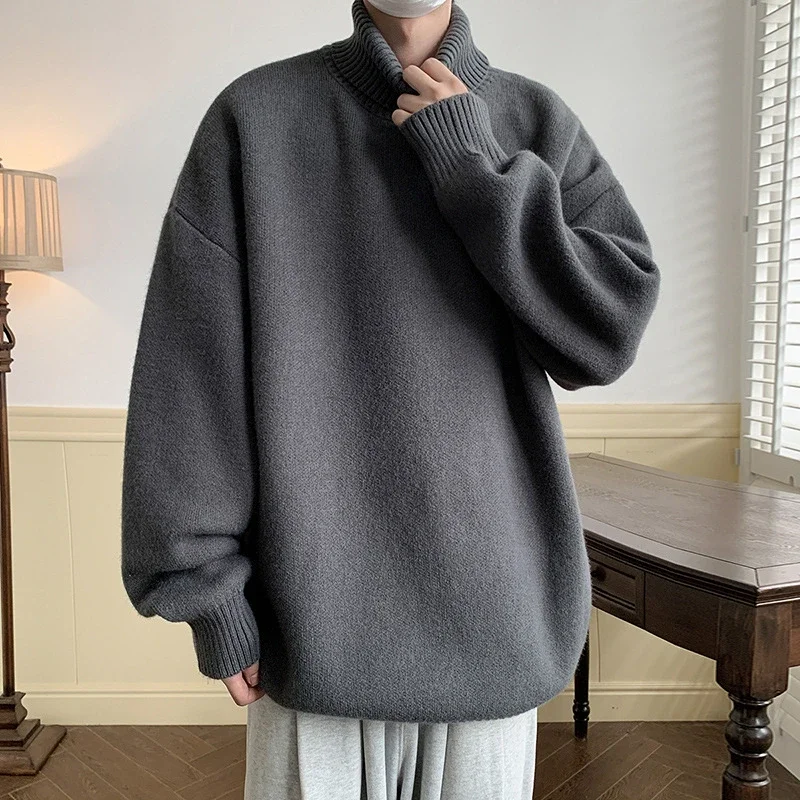 Men's Grey High-Neck Relaxed Sweater