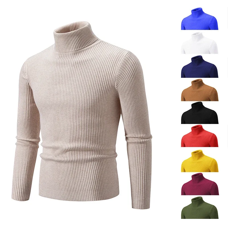 Men's Slim Fit Retro Solid Turtleneck