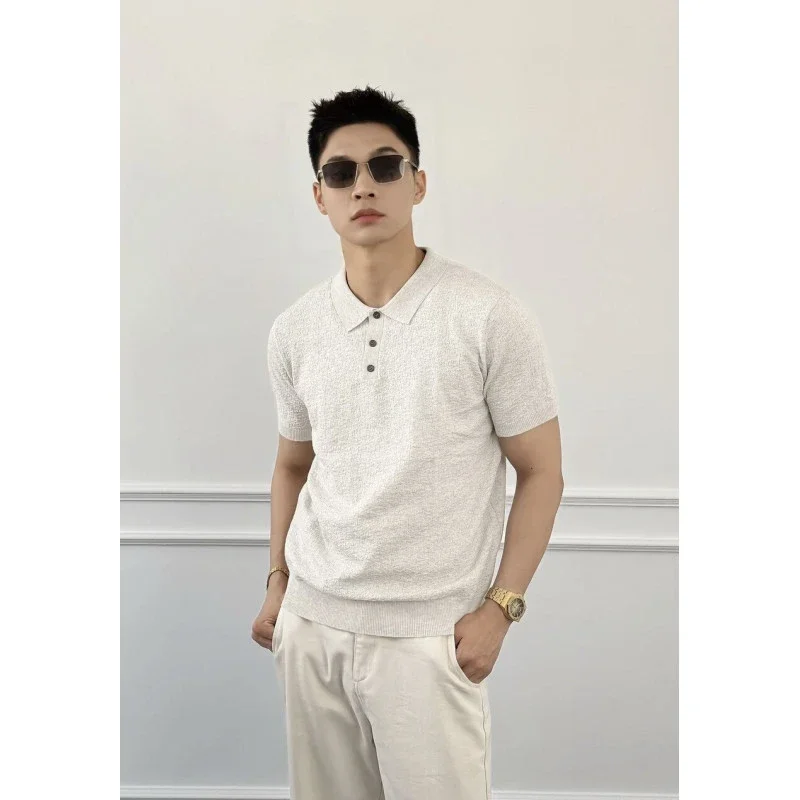 Men's Textured Knit Polo Summer Brown
