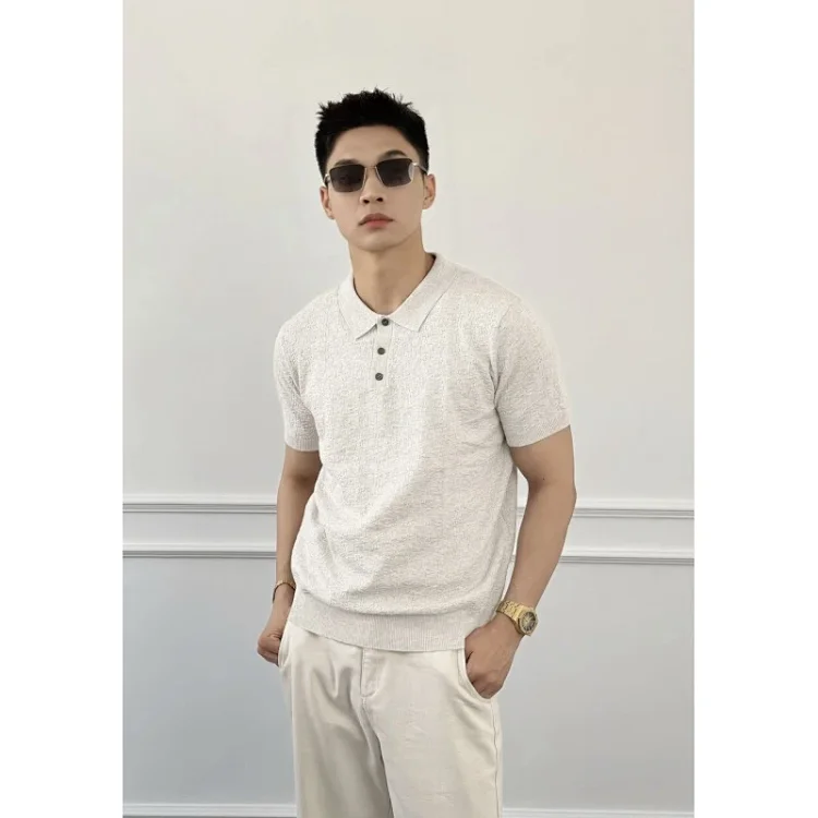 Men's Textured Knit Polo Summer Brown