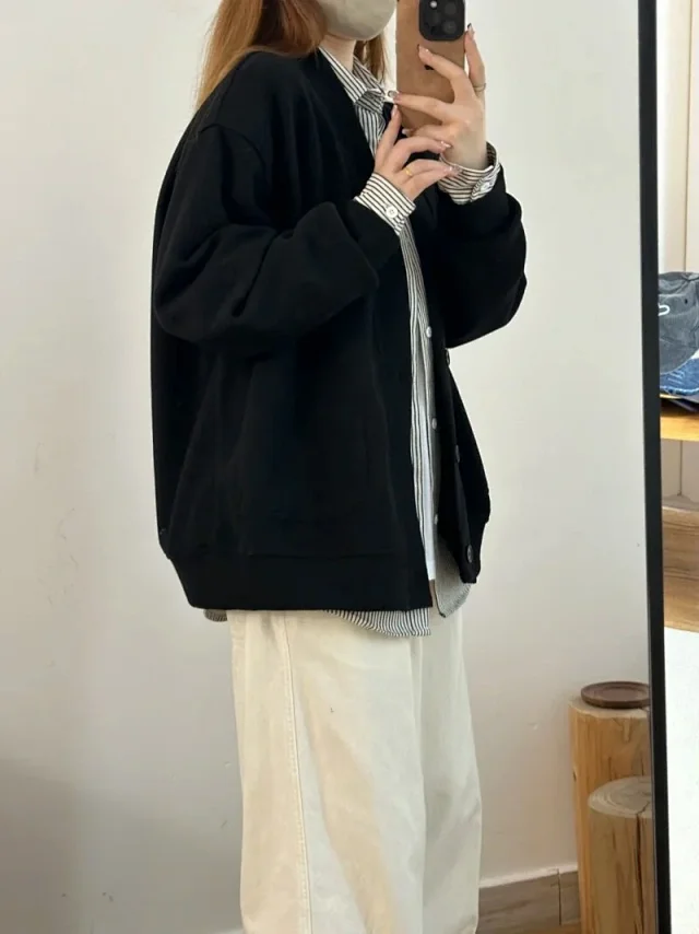 Spring 2025 Japanese Casual Waffle Cardigan Detail